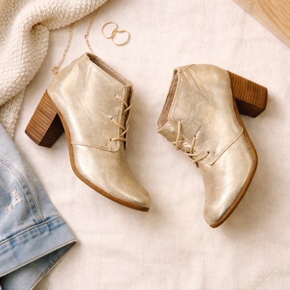 Toms Shoes - TOMS Women's Lunata metallic lace-up ankle booties with stacked wooden heels